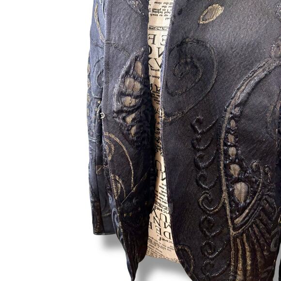 Lafayette 148 Size 12 L Black Embroidered Metallic Evening Jacket - Picture 6 of 8